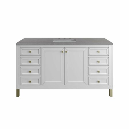 JAMES MARTIN VANITIES Chicago 60in Single Vanity, Glossy White w/ 3 CM Grey Expo Top 305-V60S-GW-3GEX